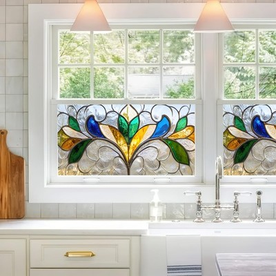 BlissYard Privacy Window Film Stained Glass 39.3×17.7 Inchs, Colorful 