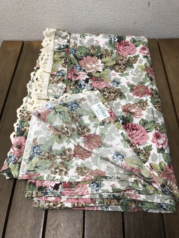 De Colección Waverly Sábana Plana Tamaño Completo Floral Rosas Volantes Encaje Multicolor 81x103 Usada en Excelente Condición Foto 3 de 4