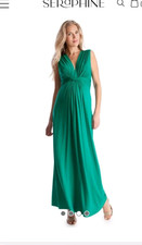 Seraphine Green Maternity V-Neck Sleeveless Maxi Dress Tie Jersey UK 14
