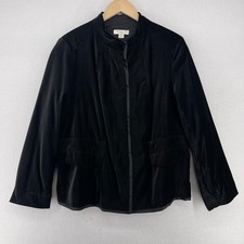 COLDWATER CREEK Velvet Jacket M Button Up Cotton Blend Classic Blazer Black