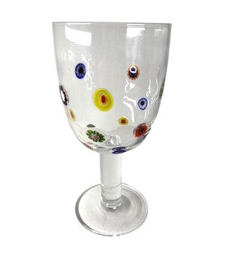 Leonardo Millefiori Glass Wine Goblet 8.5  Clear Italian Art Glass