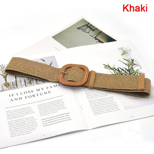 Summer Women Elastic Woven Belt Square Buckle Vintage Boho Straw Belt Dress HNAU - Picture 7 of 16
