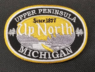 Upper Peninsula Up North Michigan Embroidered Patch Iron On approx 2.5x3.5''