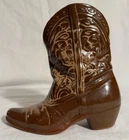 Vintage Frankoma Pottery Cowboy Boot Vase Brown 4.5" Tall