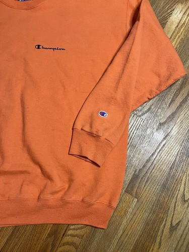 Felpa girocollo arancione vintage anni 90 Y2K Champion uomo taglia XL blu navy scritta - Foto 3 di 12