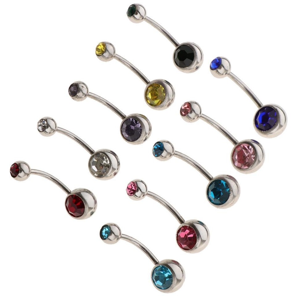 10Pcs 18g Colorful Rhinestone Navel Barbell Belly Button | eBay Australia