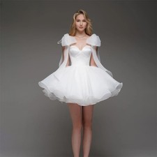 Elegant Chiffon Wedding Dresses Mini A-Line Solid Bow Straps Sweetheart Backless