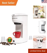 Compact White Coffee Brewer: 14oz k-Cup & Ground Coffee, Fast & Automatic