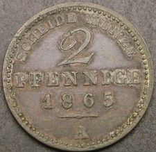 SAXE-WEIMAR-EISENACH (German State) 2 Pfennige 1865A - Copper - VF/XF - 1664 ¤