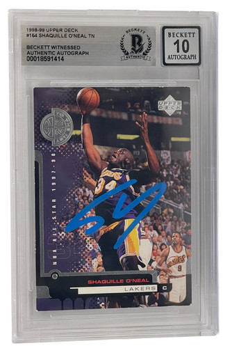 Shaquille O'Neal Signed 1998-99 Upper Deck #164 Lakers BAS Slabbed Auto Grade 10