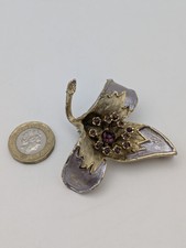 Vintage Exquisite Brooch Purple Gold Leaf/Flower/Floral Purple Glass Stones