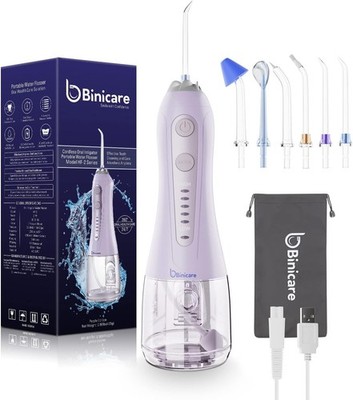Binicare Munddusche Kabellos Wasser Flosser 5 Modi 6 Düsen 300 ml