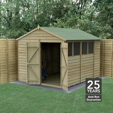 Image of Forest 4Life 8x10 Apex Shed Double Door 4 Window Wooden Garden Storage Free Del