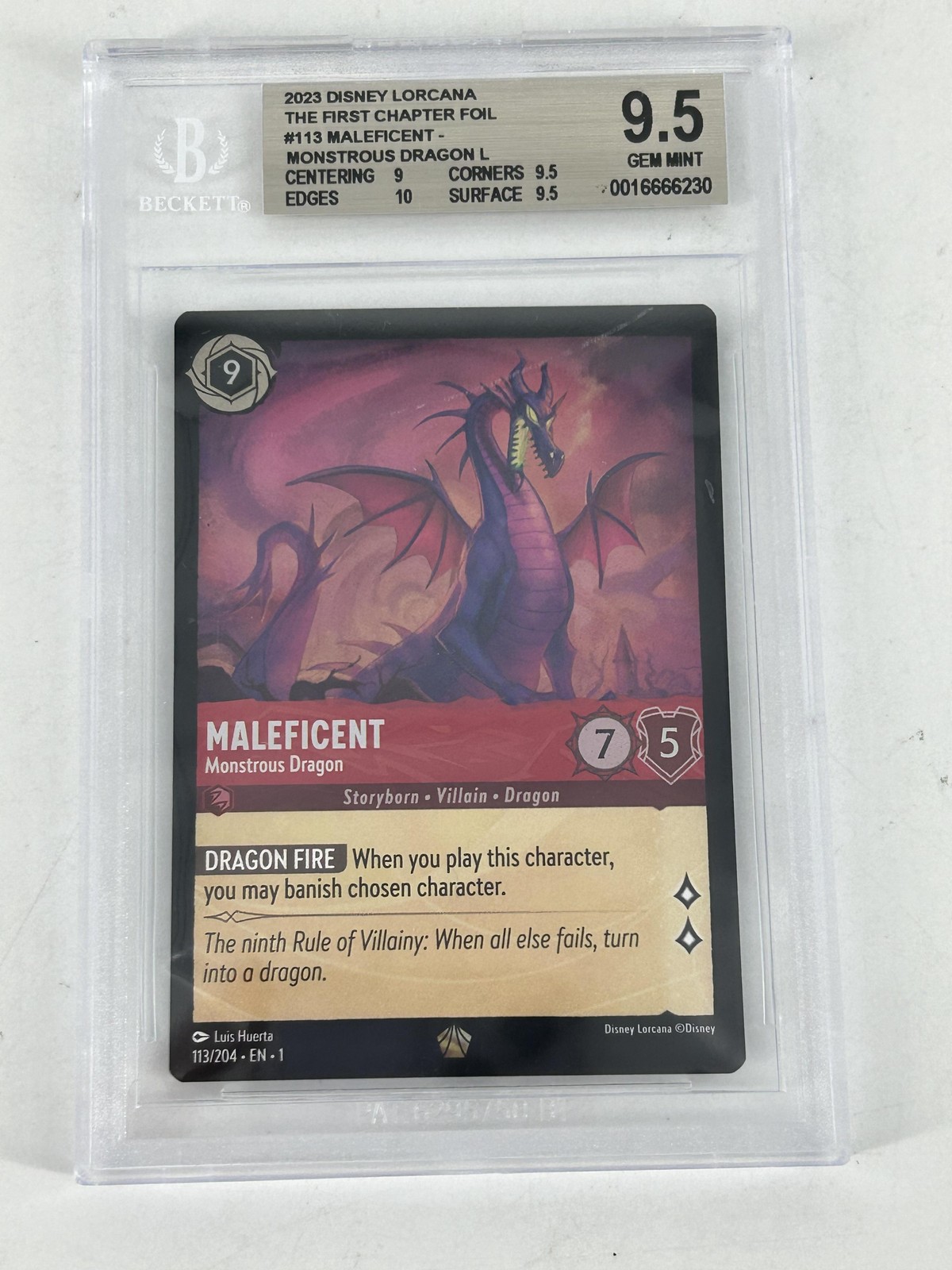 Lorcana The First Chapter Maleficent Monstrous Dragon HOLO #113/204 BGS 9.5