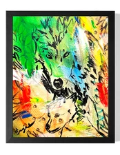 GUAJARDO Original Neo Expressionism Mama Wolf and Cub 14X11 Canvas Signed Art