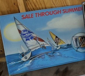 Pabst Blue Ribbon "Sale Through Summer" Sailboat Advertising Sign Breweriana