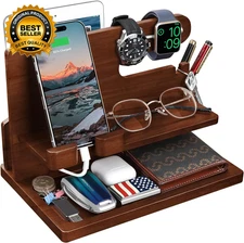 Wood Phone Docking Station - Nightstand Charging Organizer and Cell Phone Stand 