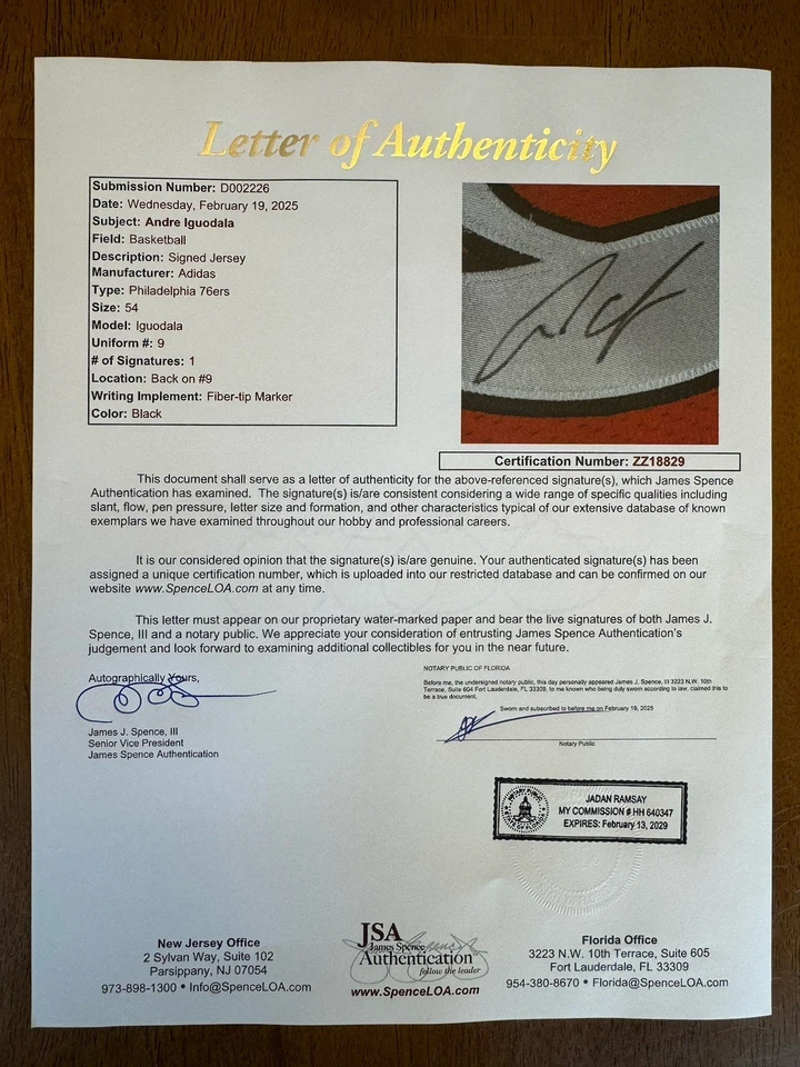 Camiseta Adidas firmada por Andre Iguodala autografiada emitida por el equipo del juego JSA LOA 76ers Foto 2 de 4