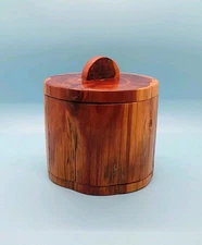 Vintage Hand Made Cedar Wood Lidded Trinket Canister Americana Folk Art 4.5X4.5"