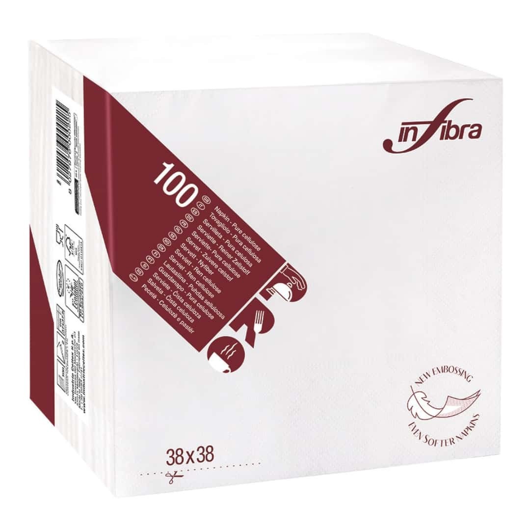 100 White Paper Napkins 38x38 Cm 2 Ply Infibra | Pizzeria Restaurant