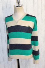 Mens Lacoste Chemise Vintage Polo Neck Striped Jumper Sweater Top Size M