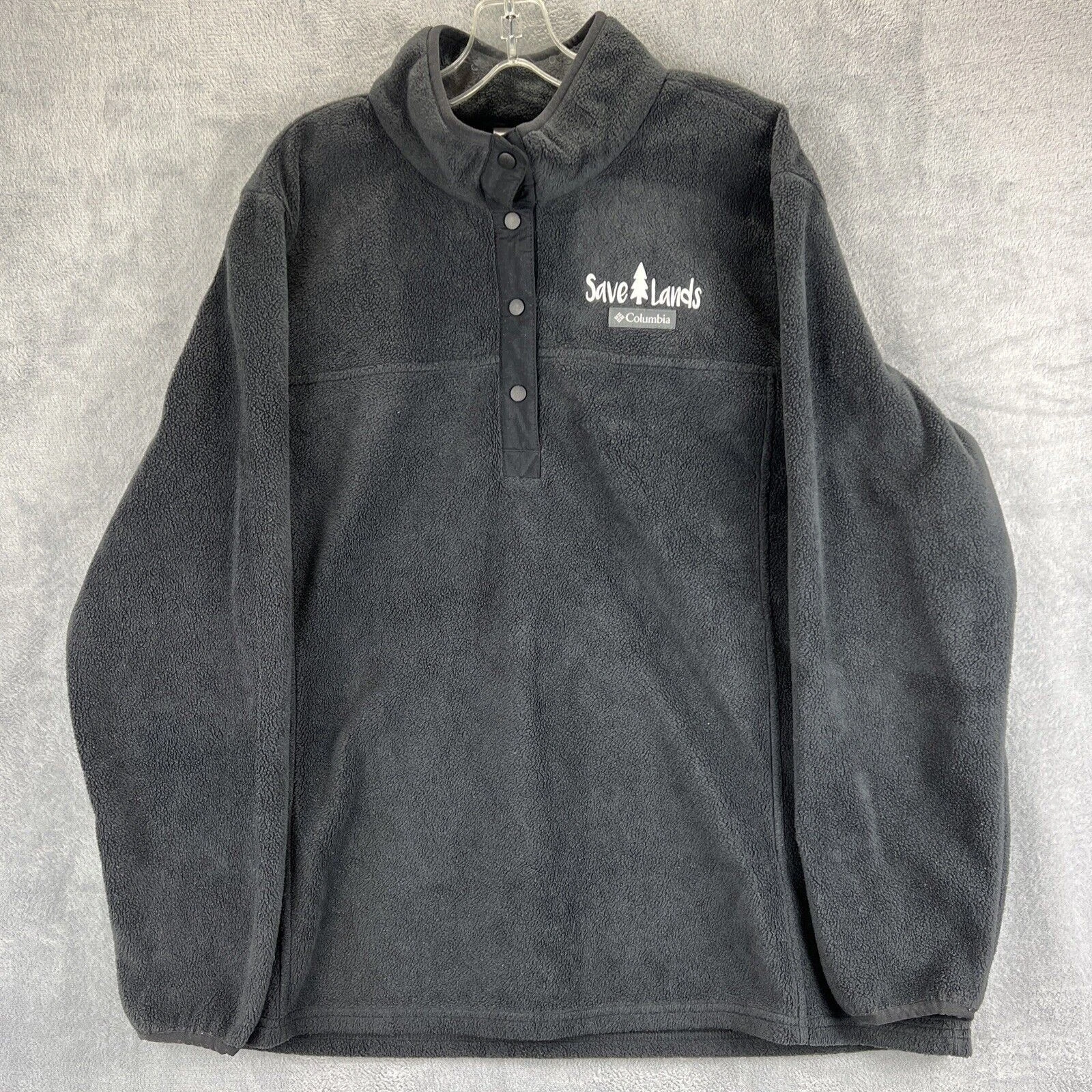 Columbia Fleece Pullover Adult 2XL XXL Black 1/2 Snap Save Lands Jacket Hiking