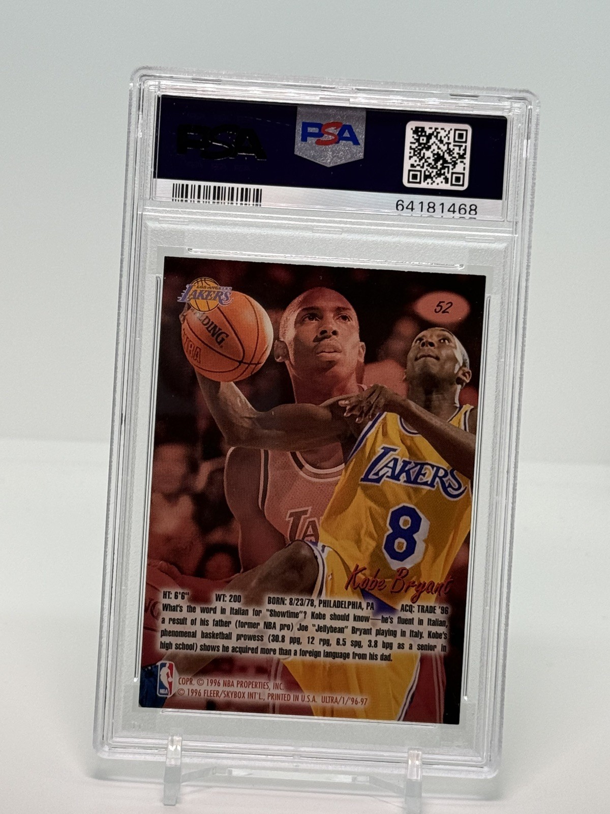 1996 Fleer Ultra Kobe Bryant RC #52 PSA 9 MINT 🔥📈🐐 view 3