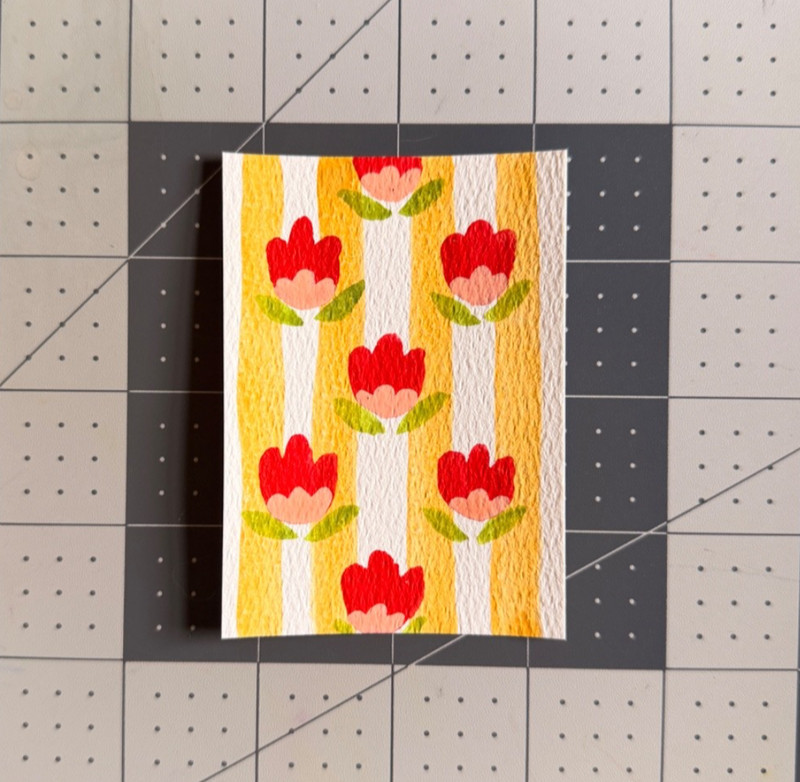ACEO Original Gouache Painting - Folk Art Flower by Darian R. Arndt