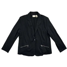 Chicos Blazer Jacket Womens 2 M Black Knit Zipper Pockets