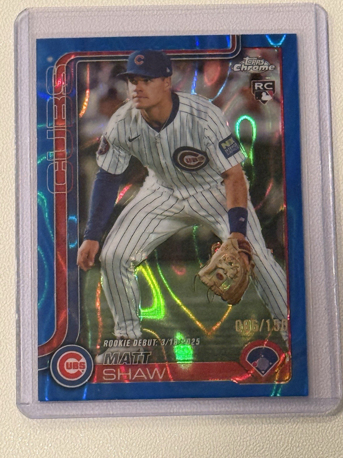 2025 Topps Chrome Update Blue Lava Refractor Matt Shaw RC #USC135 (096/150)