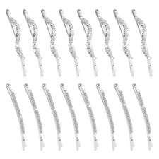 16 Pieces Fancy Rhinestone Bobby Pins, Silver Metal Hair Clips 2 Shaped Barrett