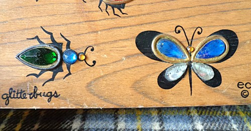 Enid Collins of Texas 1960s Glitterbugs Box Bag Vintage Wood Hand Bag Signed Gem - Picture 9 of 11