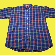 Justin Boots Work Gear Blue Yellow Plaid Button Down Short Sleeve Sz Large Shirt