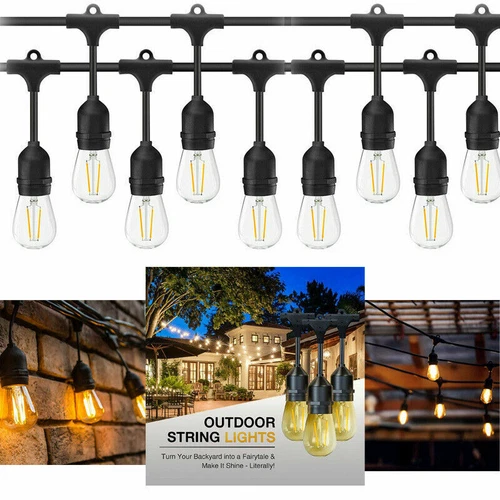 49FT Festoon Outdoor String Lights E27 S14 LED Bulbs Garden Party Wedding Lights - Picture 2 of 21