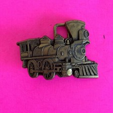 Vintage Solid Brass Belt Buckle. Old Steam Engine Locomotive