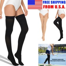 Thigh High Compression Socks 30-40 mmHg Anti-Skid Support Stockings Closed Toe