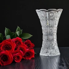 9" Crystal Vase Bohemian Czech Hand Cut Queen Lace 500 P.K.