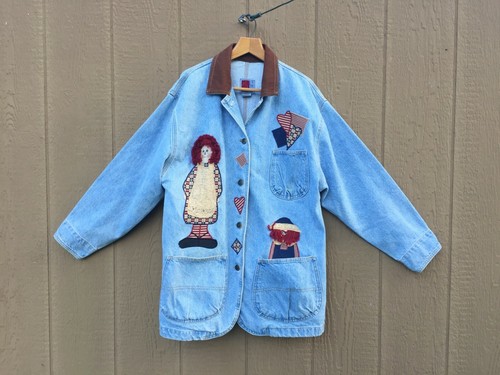 Sunbelt Blue Denim Jacket Raggedy Ann Andy Applique Woman Medium 31" Chore Coat - Picture 6 of 12