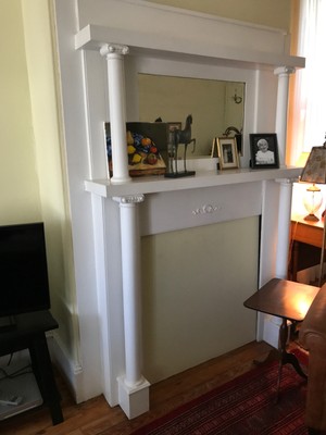 Elegant Antique Fireplace Mantel With Beveled Glass Mirror