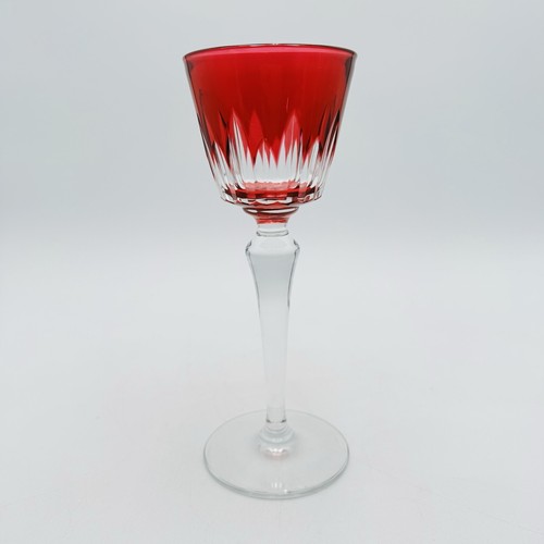 Baccarat Crystal Genova Cut To Clear Cranberry Cordial Shot Glass 8” Tall New - Picture 8 of 13