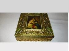 NICE ANTIQUE GILDED WOODEN FLORENTINE STYLE BOX WITH DECORATIVE IMAGE-NO. 11