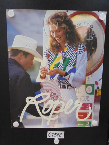Vintage Rodeo Western Poster Cowboy 1990's Roper Apparel Lady Cowgirl Nice Color