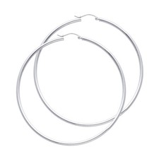 Real 14K White Gold Simple Plain Hook Hoop Earrings 2.0 MM Kids Ladies Child