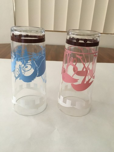 2 Vintage MCM Hazel Atlas Big Top Circus 6 1/2" Glass Tumblers: Flamingo & Owl - Picture 3 of 4