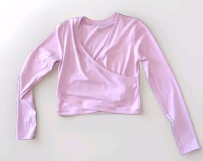 Harmony Balance Faux Wrap Yoga Top Woman's Medium Stretch Lavender Cropped Shirt