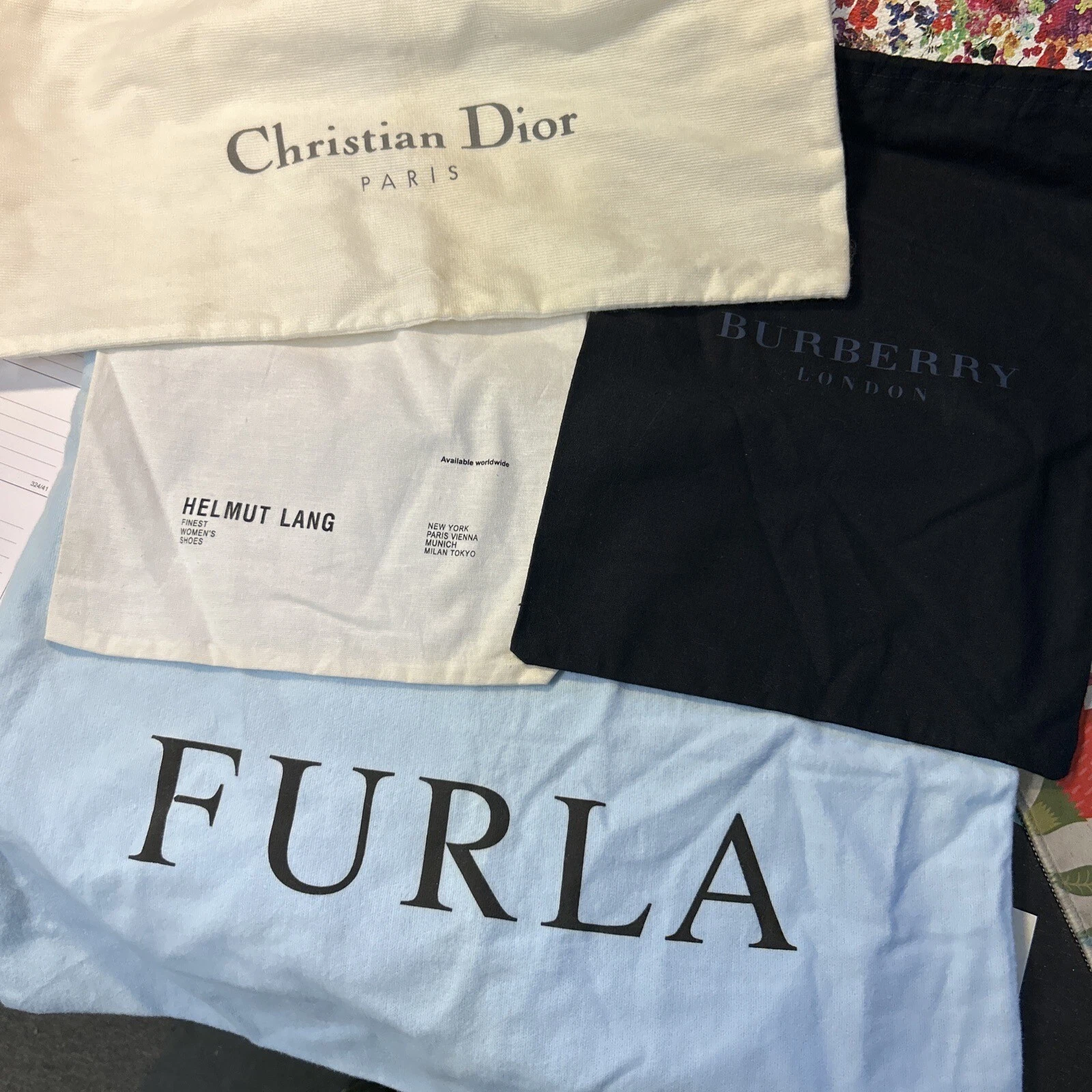 Lot de 4 sacs à main pour chaussures Burberry Helmut Lang Furla Christian Dior housses poussière
