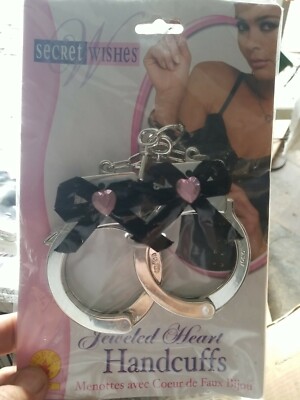 HANDCUFFS JEWELED HEART HALLOWEEN COSTUME PLAY COP POLICE SILVER KEYS 50% OFF