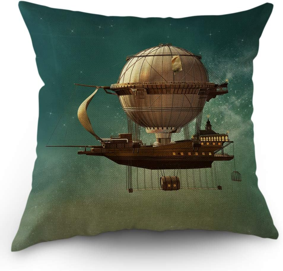 Space-Themed Decorative Pillow Cover Featuring Surreal Sky Scenery and Steampunk Design