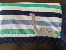Carters Child of Mine Dinosaur Lovey Blanket Blue White Green Minky Sherpa 30 40