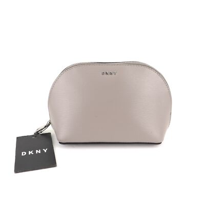 DKNY SLG Bryant Leather Cosmetic / Toiletry Bag / Pouch $68, Warm Grey